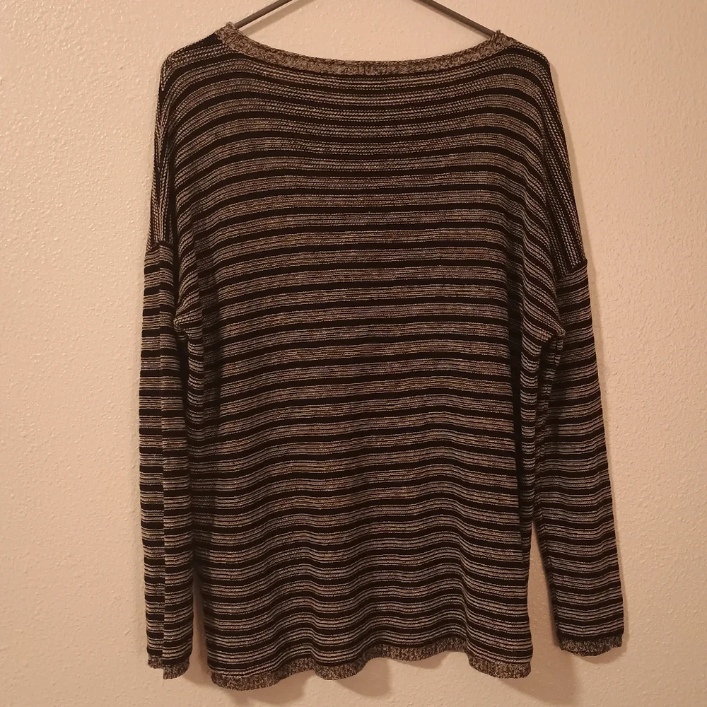 Eileen Fisher Wool & Linen Black Striped Sweater Size Medium - Picture 3 of 8